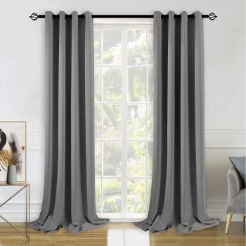 Isolierende Vorhänge mit Ösen 245 cm x 140 cm, Grau, 2 Stück