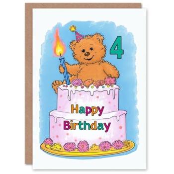 Cute Cartoon Bear & Cake Birthday Greeting