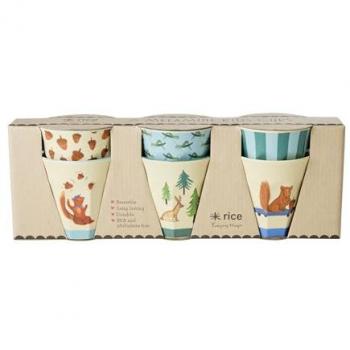 HAPPY FOREST Melamin-Trinkbecher Set (6 Stück, 160ml, blau/bunt)