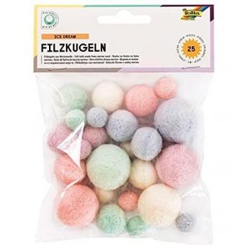 Folia ICE DREAM Filzkugeln, 25 Merinowolle Kugeln, ideal für Bastelprojekte