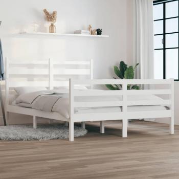 Lit double en bois de pin massif 160x200 cm blanc