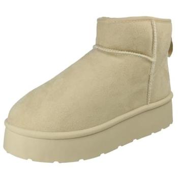 Elegant Cream Platform Ankle Boots – Suede & Faux Fur Line