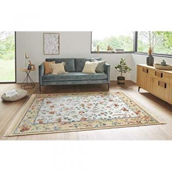 Velvet Blossom Fringed Rug – Beige, 95 × 133 cm
