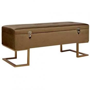 Beige Velvet Upholstered Storage Bench 105 cm