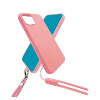 Estuche de Silicone Rosado “JAYM” para iPhone 15 Plus – Con Gargantilla y Anillo de Muñeca