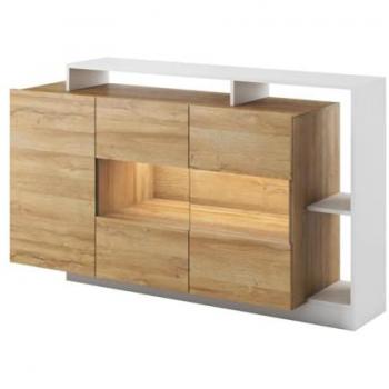 Aparador de 3 puertas y 3 estantes con LEDs en color natural y blanco IDESIA