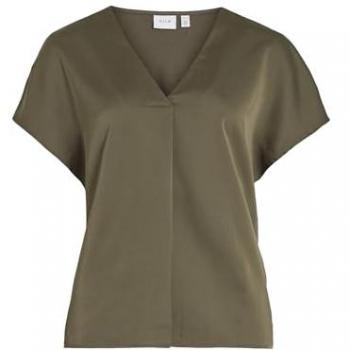 Blusa corta modello V di Vila, finitura Dusty Olive, dimensione 40