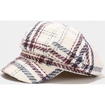 Gorro de mujer octogonal de algodón, boina cálida y gruesa a rayas