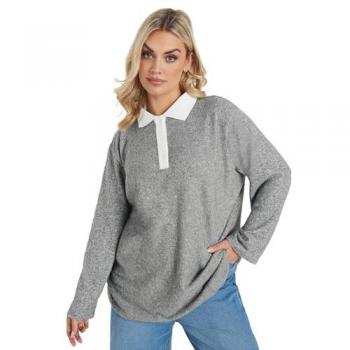 Yours Long Sleeve Grey Collar T-Shirt