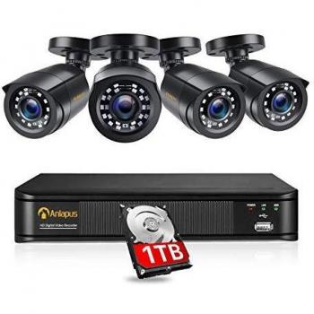 Anlapus 8‑kanalige Outdoor 1080p Überwachungskamera, H.265+ DVR, 1 TB HDD, 4 Bullet-IR‑Kameras (20