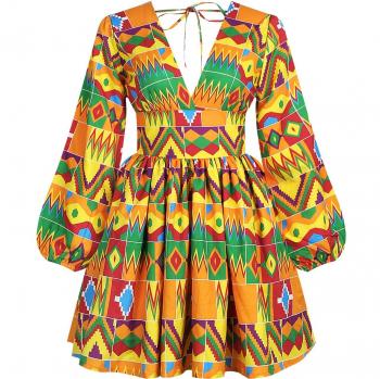 V-Neck Polyester Dress for Plus Size African Women