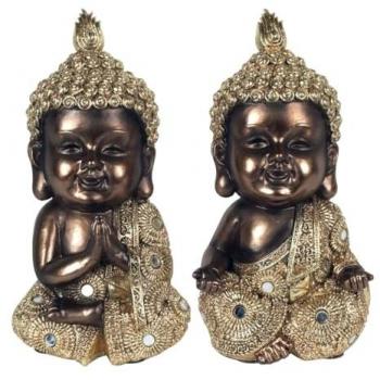 Set de 2 Figuras de Buda Doradas con Diferentes Acabados