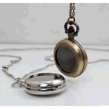Antique Style Bronze Silver Pocket Watch Pendant with Map Design