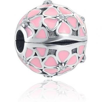 Abalorio de plata 925 con flor rosa, cierre corazón, para mujer