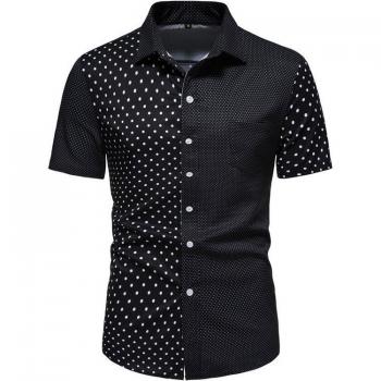 Schwarz-Weiß Polka Hemd für Männer