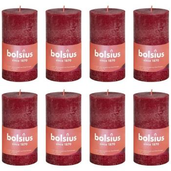 Candele a Colonna Rustiche Bolsius 8 pz 100x50 mm Rosso Velluto