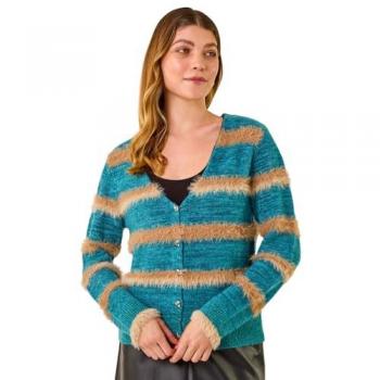Teal Fluffy Stripe Cardigan – Roman Brand, Women 18