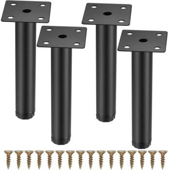 Kit Pieds de Table Métallique Réglable – Pack 4 (15 cm), Vis Inclus, Remplace Pieds d’Armoire, Canapé, Chaise Noir