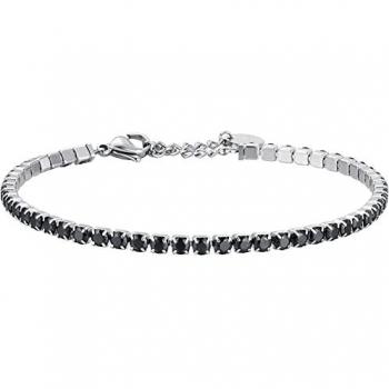 Bracciale Tennis in Acciaio con Cristalli Neri per Uomo