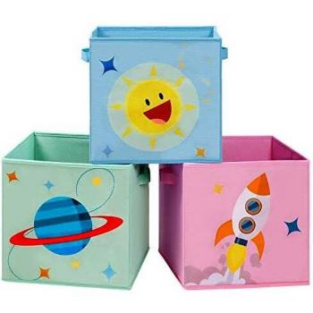 SONGMICS Set di 3 Contenitori Pieghevoli per Giochi, Organizzatori a Tema Spazio