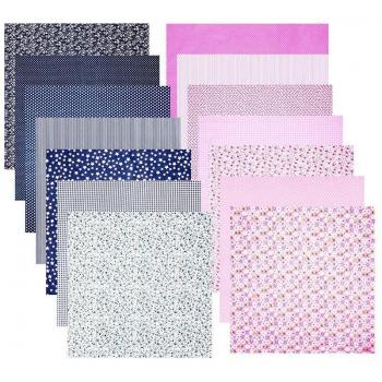 14Pcs Patchwork Cotton Squares for Sewing Projects (Navy Blue, Pink)