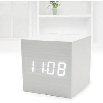 Cube LED en bois moderne avec thermomètre