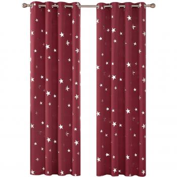 Cortinas Aislantes Deconovo Estrellas Plateadas 117 x 229 cm Rojo Oscuro