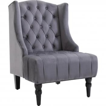 HOMCOM Ohrensessel mit erhöhten Beinen, Relaxsessel, grauer Samtstoff, 67 x 70,5 x 97 cm
