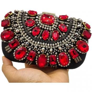Famous Brand Black Crystal Evening Purse