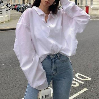 Camiseta blanca de algodón con botones para mujer, top de oficina