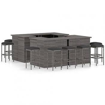 Patio lounge VidaXL 16 pièces – table, tabourets, coussins gris