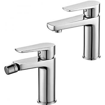 Set Rubinetti Miscelatori Lavabo e Bidet Cromati in Ottone con Piletta Inclusa