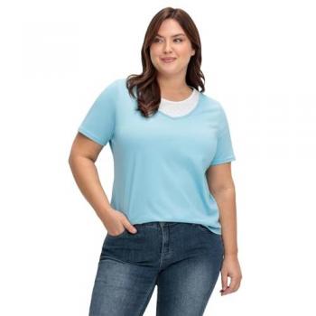 Sheego Damen Kurzarmshirt in aqua mit Layeroptik Gr. 46