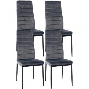 Juego de 4 sillas de comedor Mayfair con base metálica y acolchado en terciopelo gris