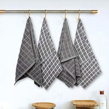 Absorbent Kitchen Towel Set, Grey Check, 45x65 cm, Terry Cloth, 4 Pieces