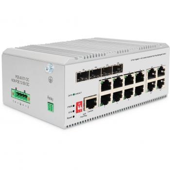 Digitus Industrieller 8+4 L2 managed Gigabit Ethernet Switch (8 Ports), Netzwerk Switch, Grau