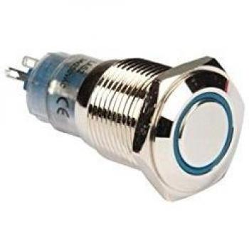 Pulsador redondo metálico SPDT 1NO 1NC anillo azul
