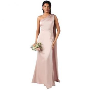 Coast Women’s Honoured Petite Drape One-Shoulder Satin Maxi Bridesmaid Dress, Mocha, Size 8