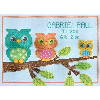 Dimensions Baby Sampler Counted Cross Stitch Kit, Owl Family