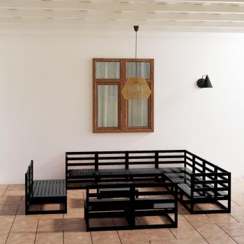 Vidaxl Juego de muebles de jardín 12 pzas y cojines negro madera pino