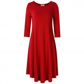 MISSKY Ladies Elegant Below Knee Length Long Dress With 2 Side Pockets (Red, S)