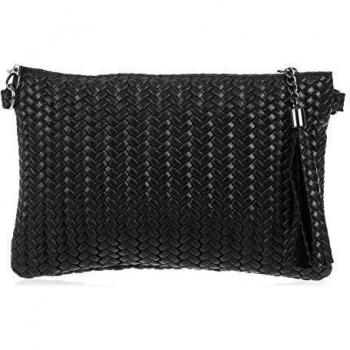 Bolso de Mano Mujer Cuero Genuino Gamuza Grabado Motivo Trenzado en Espiga