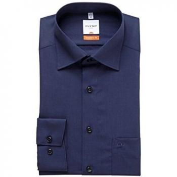Olymp Hemd Modern Fit New Kentkragen in Langarm (64cm) Bügelfrei und Knitterfrei azur, Einfarbig, Blau, Gr. 38