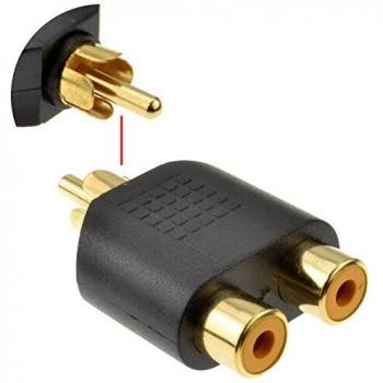 Kenable Dual RCA Socket to Single RCA Plug Splitter/Joiner Adapter in Gold