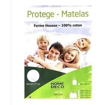 Protège-matelas 200 x 200 cm en molleton blanc 100% coton anti-acariens grand bonnet 27 cm