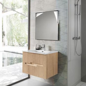 Comodino da Bagno a Parete 80 cm, Design con Righe e 2 Ante, Colore Rovere Chiaro