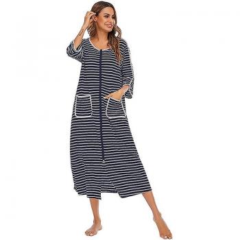 Bata de mujer con cremallera y mangas ajustables azul