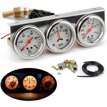 8-16V Water Triple Pressure Gauge Kit 2'' Chrome