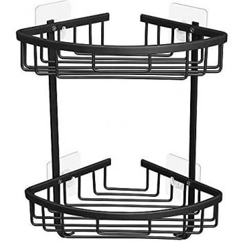 Gricol No Drill Shower Corner Shelf Aluminum Wall Mounted Triangular Caddy for Bathroom 2 Levels