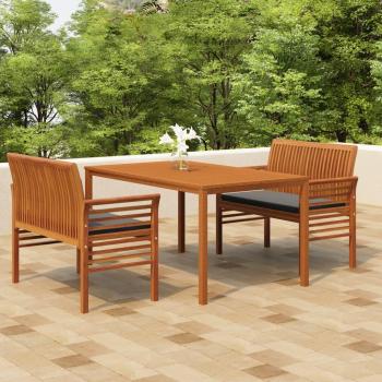 Set da Pranzo per Esterni 3pz in Legno Massello di Acacia con Cuscini Comfort